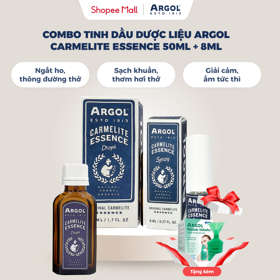 Combo tinh dầu thảo dược Argol Carmelite Essence 50ml + 8ml, tinh dầu thiên nhiên, xông tinh dầu, xị
