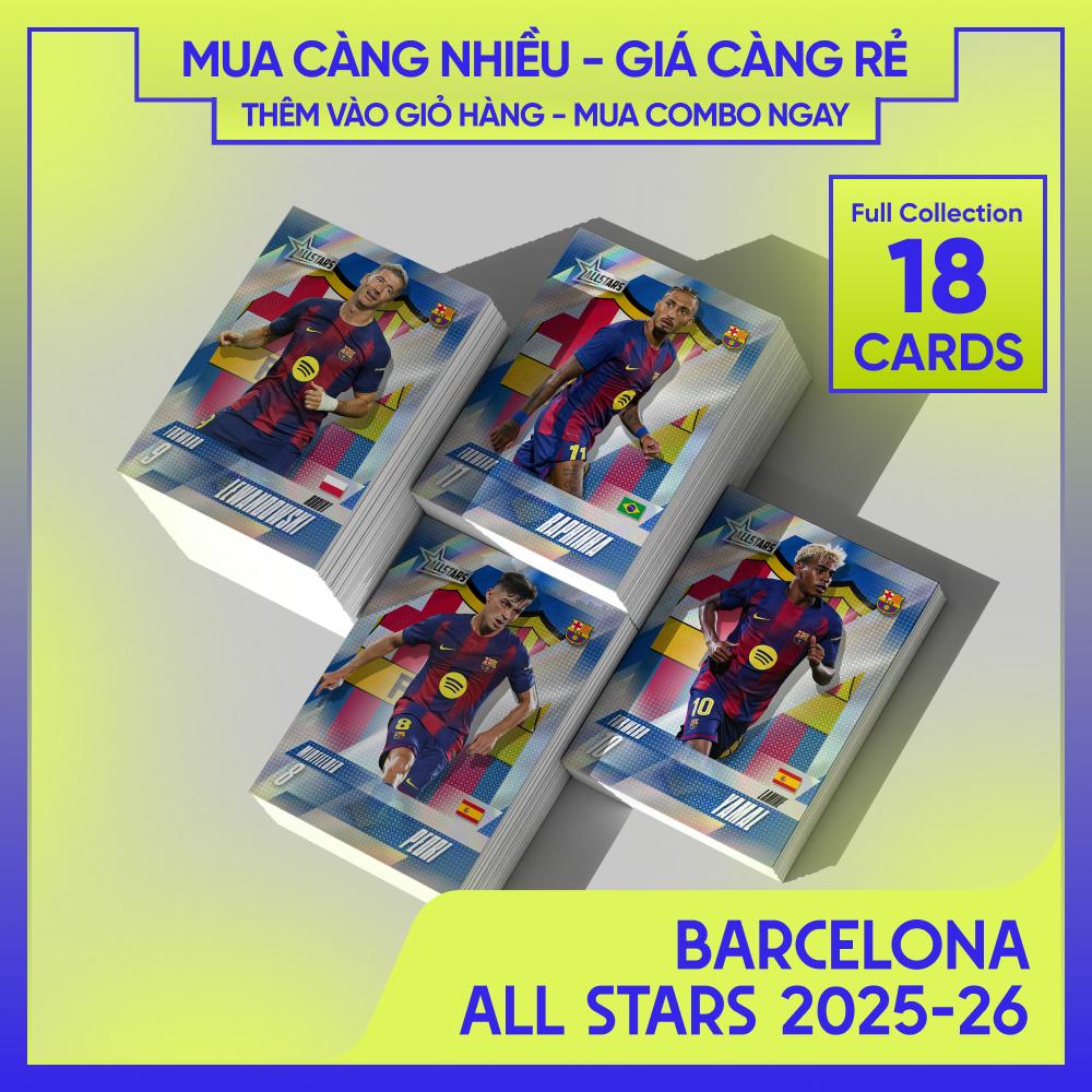 [ 18 CARDS FULL SET ] BARCELONA ALLSTARS | Thẻ cầu thủ bóng đá SKYLLECTA | Ronaldo Messi Mbappe Yama