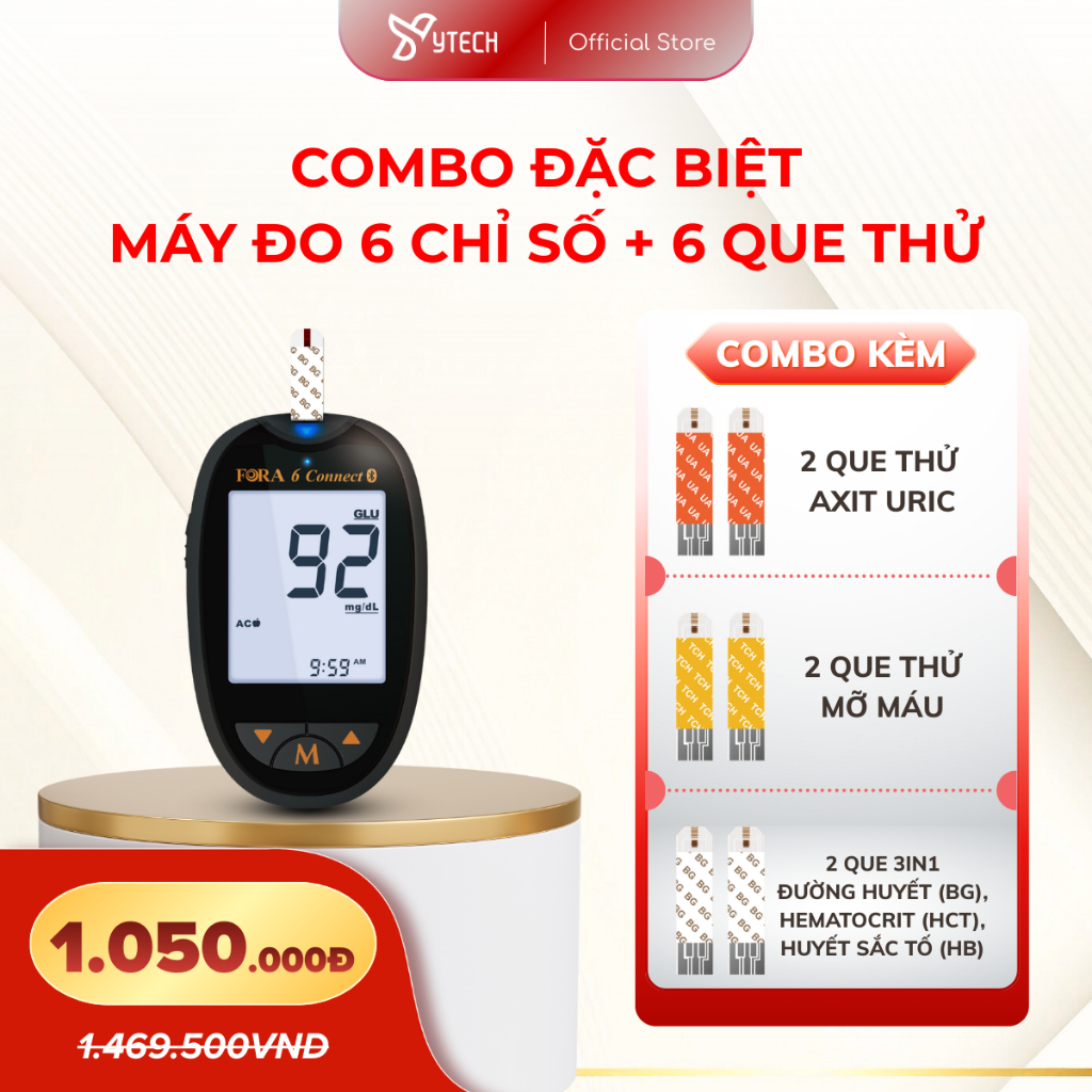 [YTECH] Combo Ưu Đãi Máy Đo Đường Huyết - Kèm 6 Que Thử (Uric/Cholesterol/3in1)