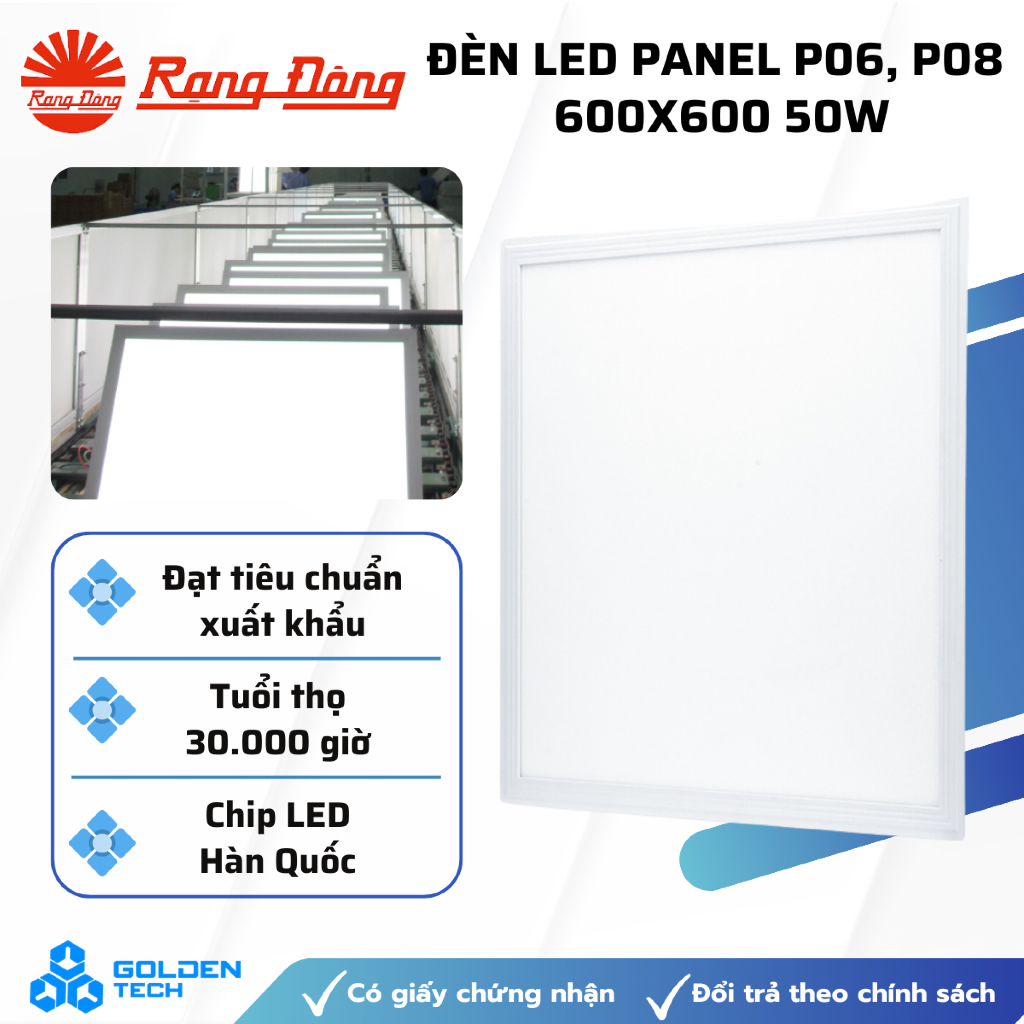 [Rạng Đông] Đèn LED panel vuông tấm lớn P06, P08 600x600/50W Chip LED Hàn Quốc tuổi thọ cao