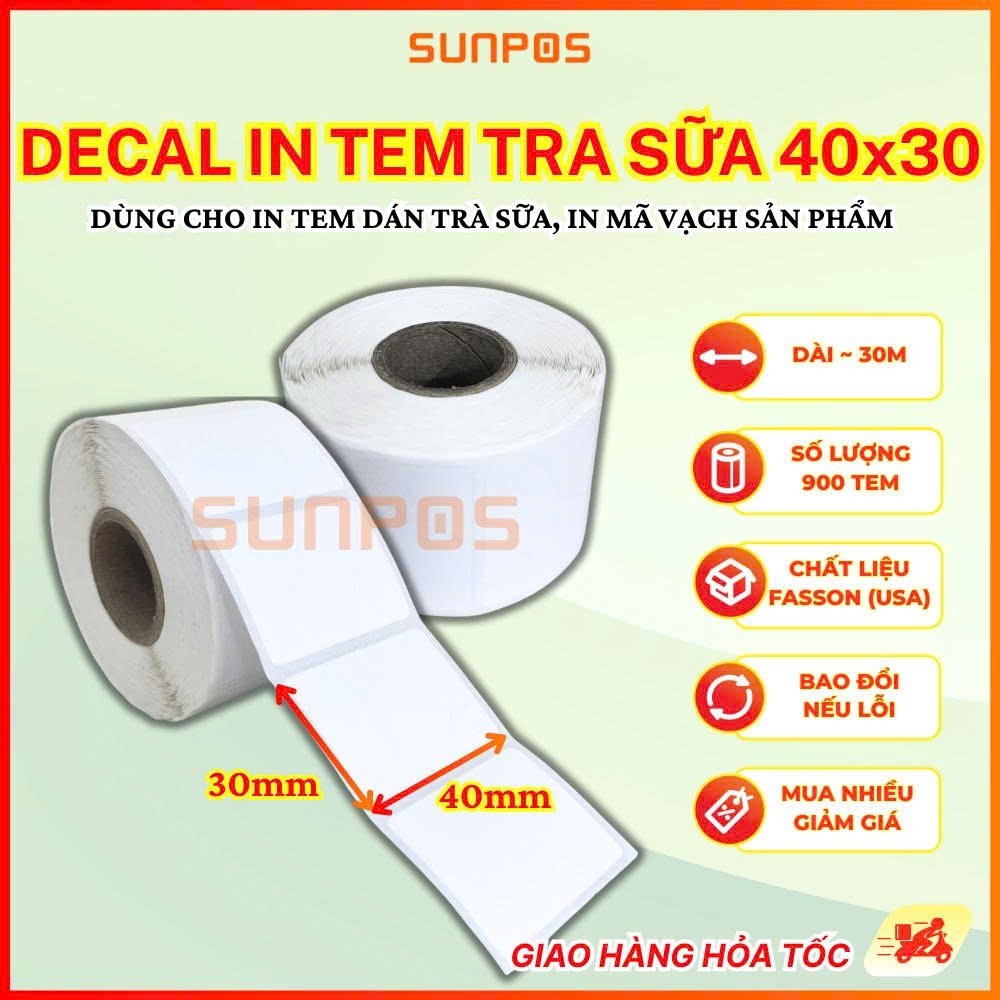 [CUỘN - 40x30] TEM TRÀ SỮA , TEM IN MÃ VẠCH KHỔ 40x30, TEM DÁN LY TRÀ SỮA, TEM THIẾT KẾ MINI