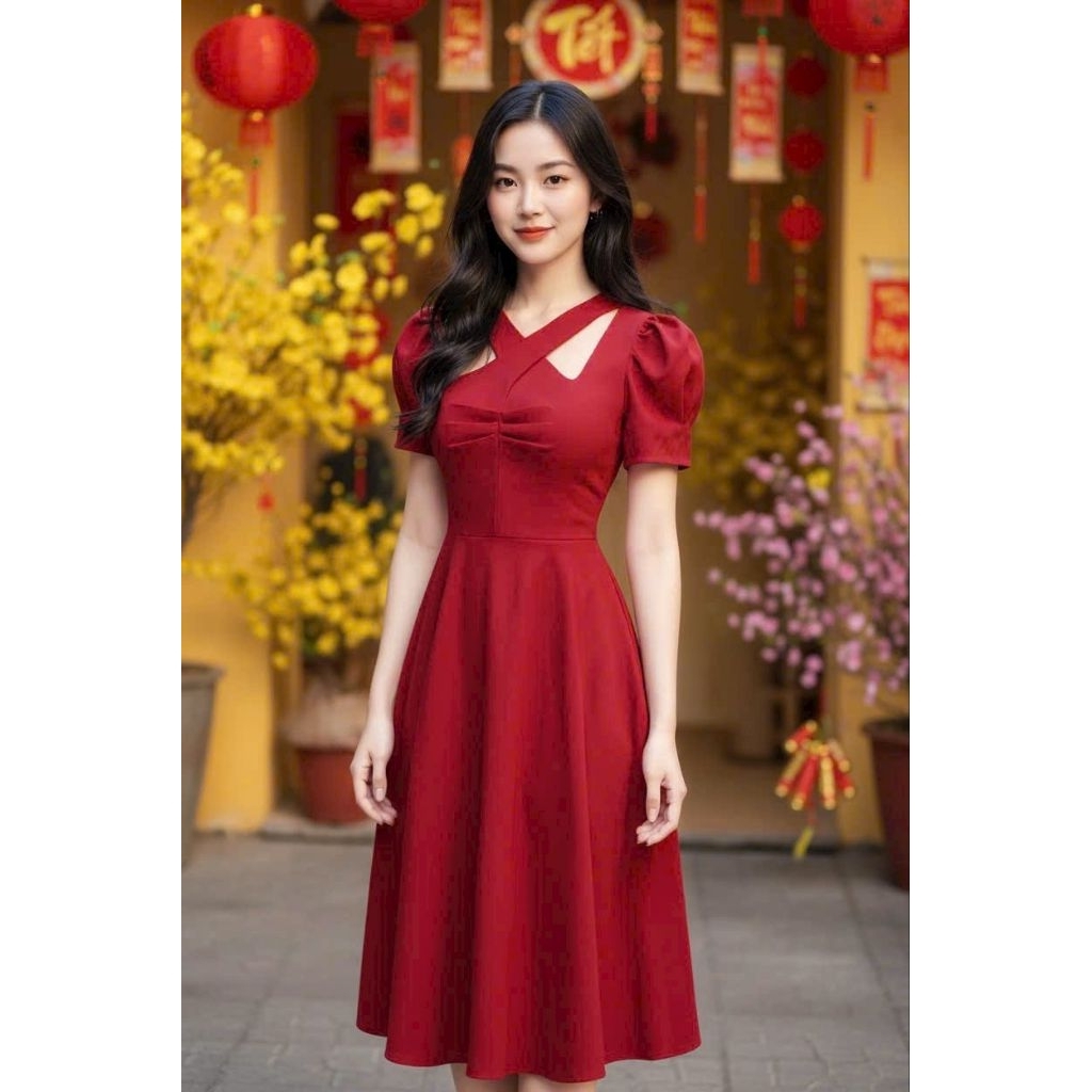 Đầm xòe đi tiệc đủ size 2 lớp có túi