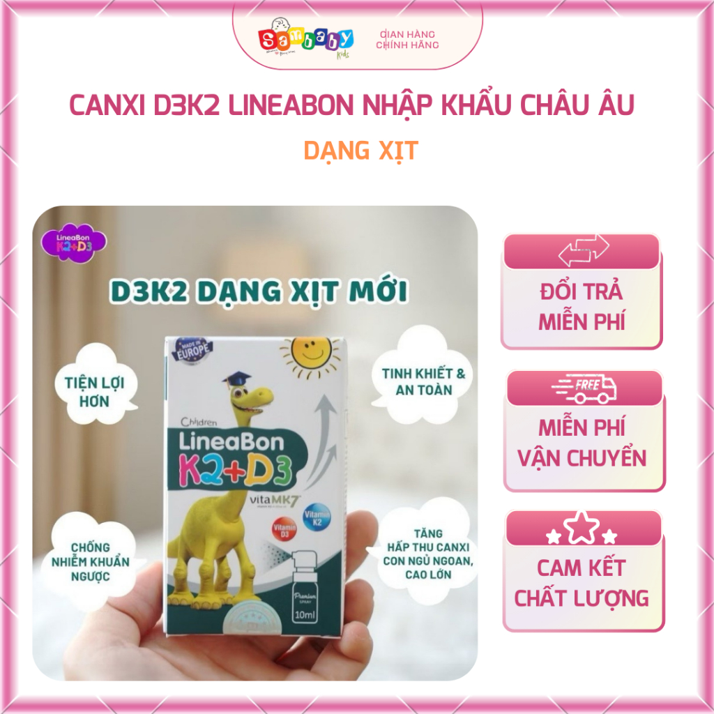LINEABON K2D3 dạng xịt nhập khẩu châu âu,chứa mk7 tinh khiết,Hấp thu canxi, phòng bệnh coi xương cho