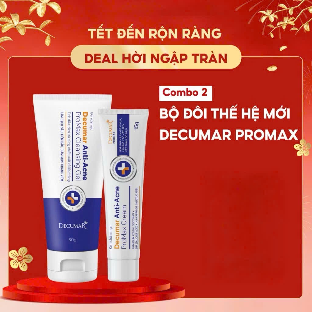 Bộ đôi Decumar Anti-Acne Promax [ Sữa rửa mặt + Kem chấm mụn ] giúp sạch sâu, giảm mụn sau 24h