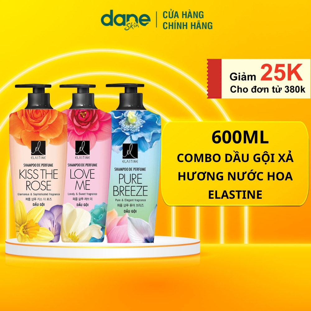 Combo Dầu Gội Xả Elastine De Perfume hương nước hoa Elastine 600ml - Nuôi dưỡng tóc óng mượt và chắc