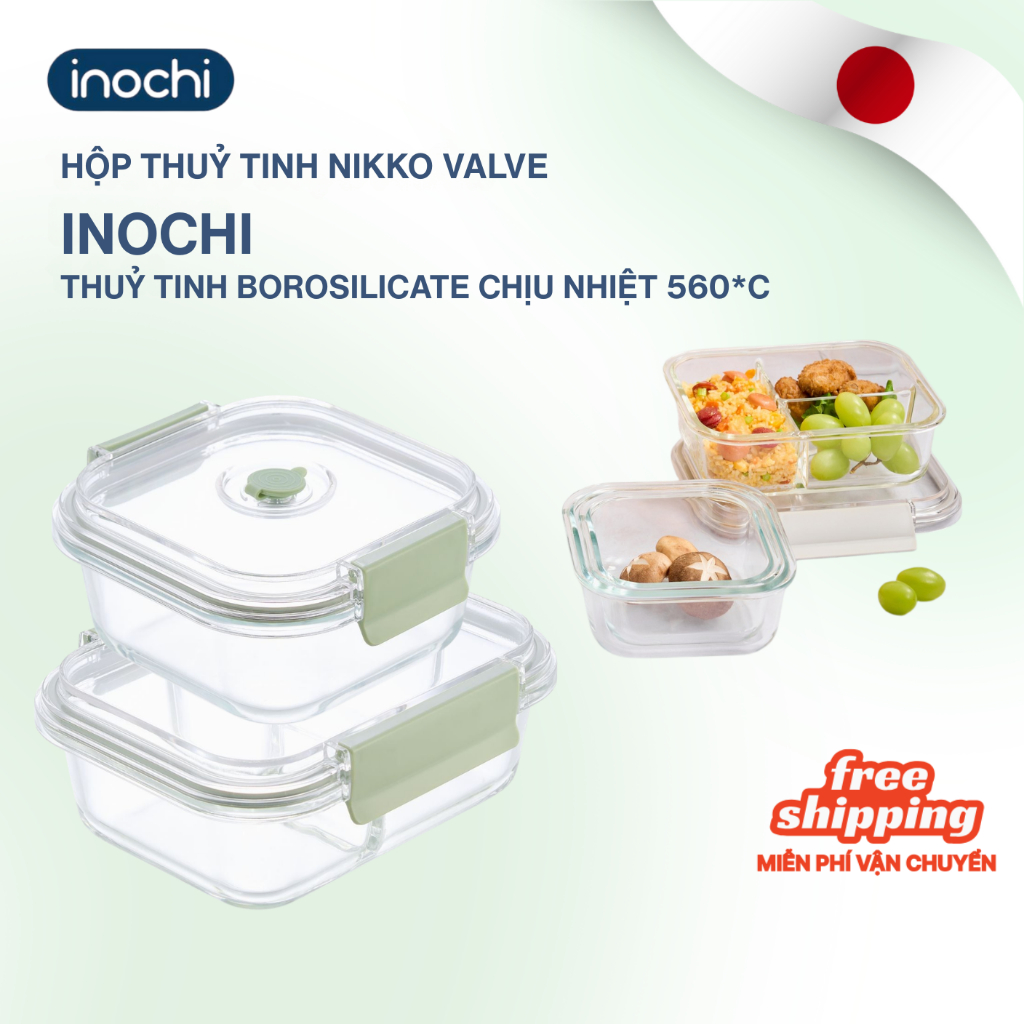 Hộp thủy tinh NIKKO VALVE Inochi từ thủy tinh cao cấp, chịu nhiệt 560*, an toàn với lò vi sóng, lò n