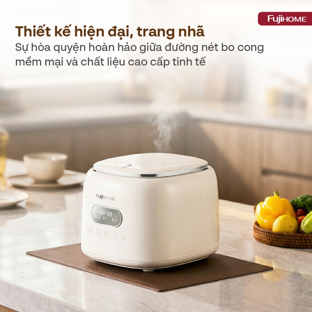 Nồi cơm điện tử 1 Lít lòng nồi Inox 304 Fujihome RC10ALS, nồi cơm mini tách đường menu 8 chế độ nấu, tiết kiệm điện