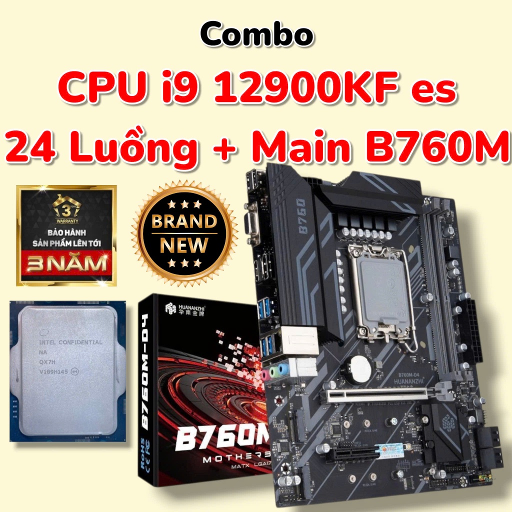 Combo CPU intel Core i9 12900KF ES1 + Main B760M - New Full Box - BH 36Th - Rẻ Nhất Sàn