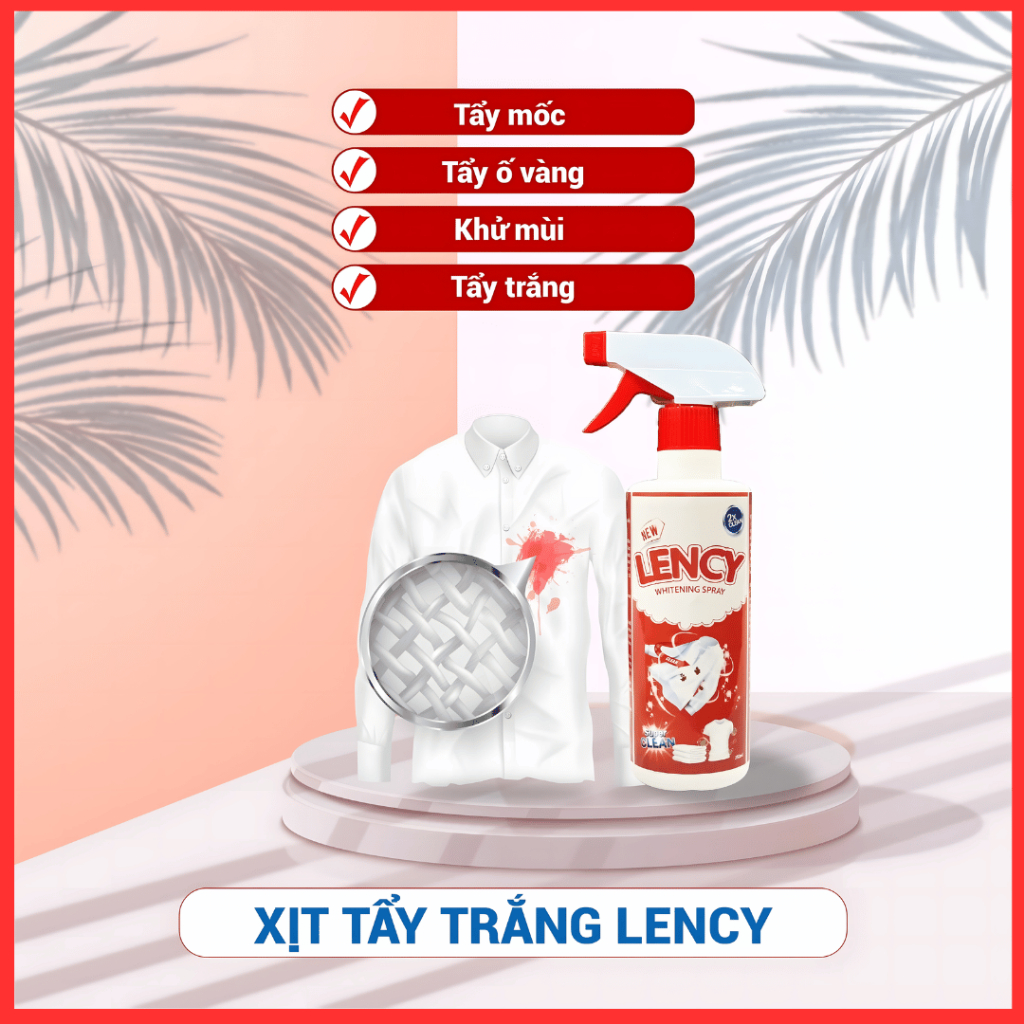 Chai Xịt Tẩy Mốc Quần Áo LENCY 500ml Tẩy Ố Vàng Khử Mùi Hôi Dùng Được Cho Mọi Loại Vải An Toàn Khi Sử Dụng