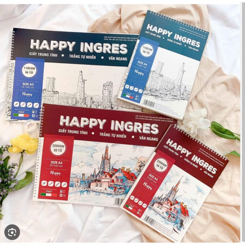 HCKT [THANH LONG] - Sổ Vẽ Lò Xo Canson HAPPY INGRES Vân Ngang 110GSM & 220GSM Truyền Thống A4 & A3