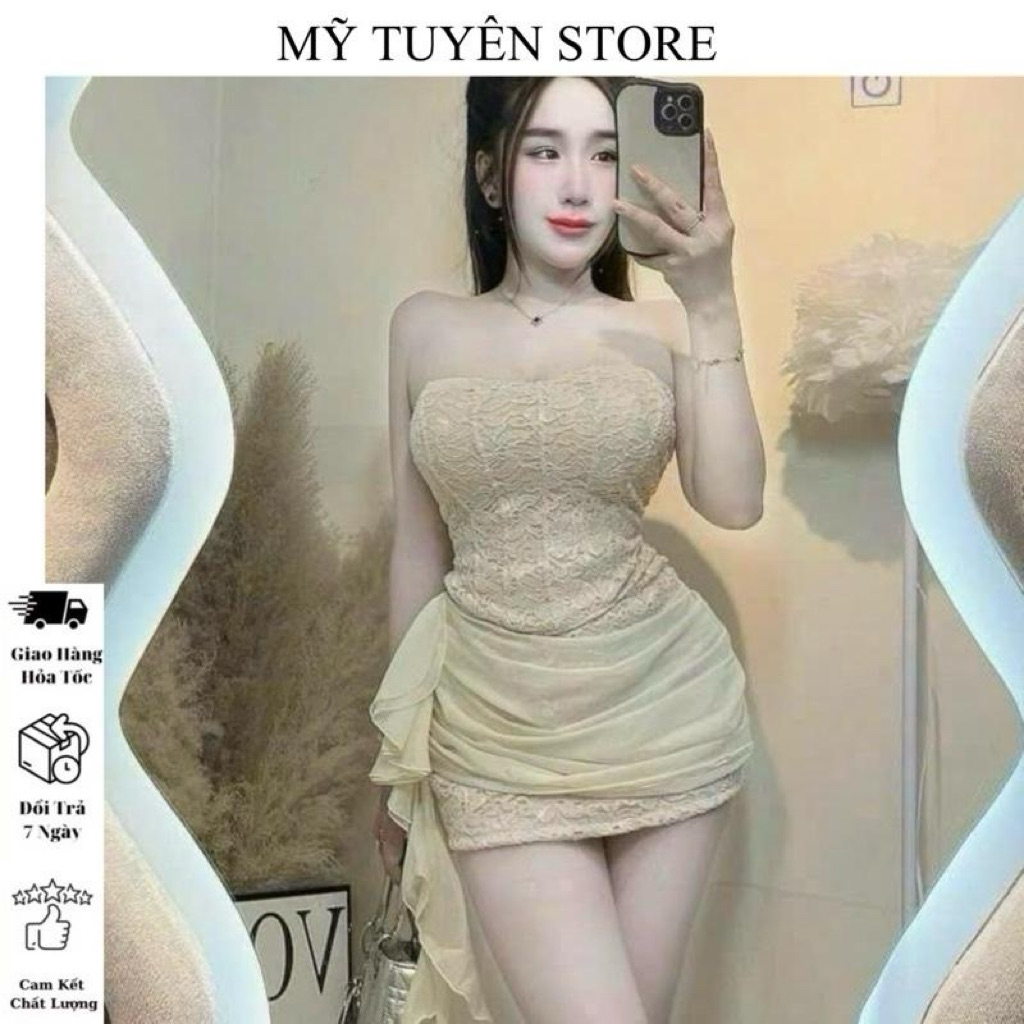 MTS01 - Set Váy Cúp Ren Bèo Tơ 2 Lớp Có Mút Có Lót Đầy Đủ Freesize Dưới 53kg