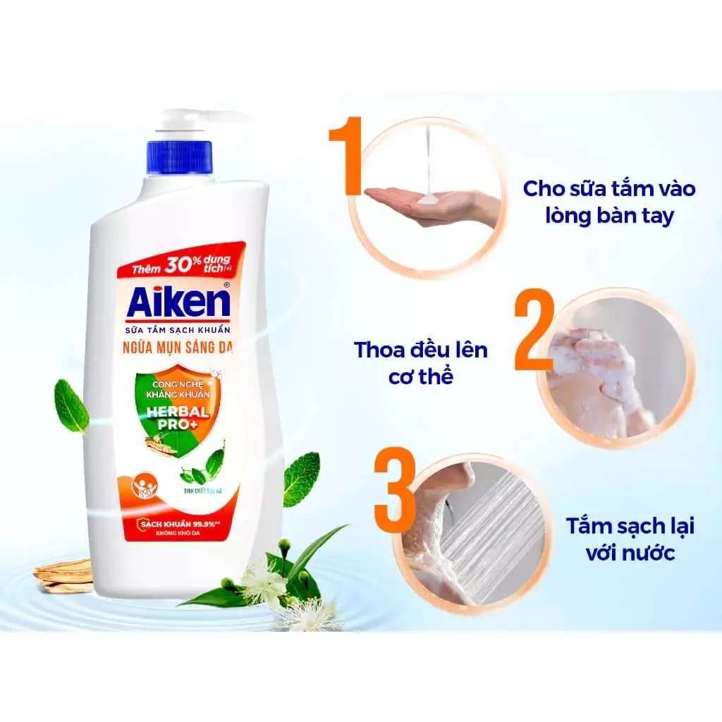 Sữa Tắm Sạch Khuẩn Aiken Ngừa Mụn Sáng Da 850g