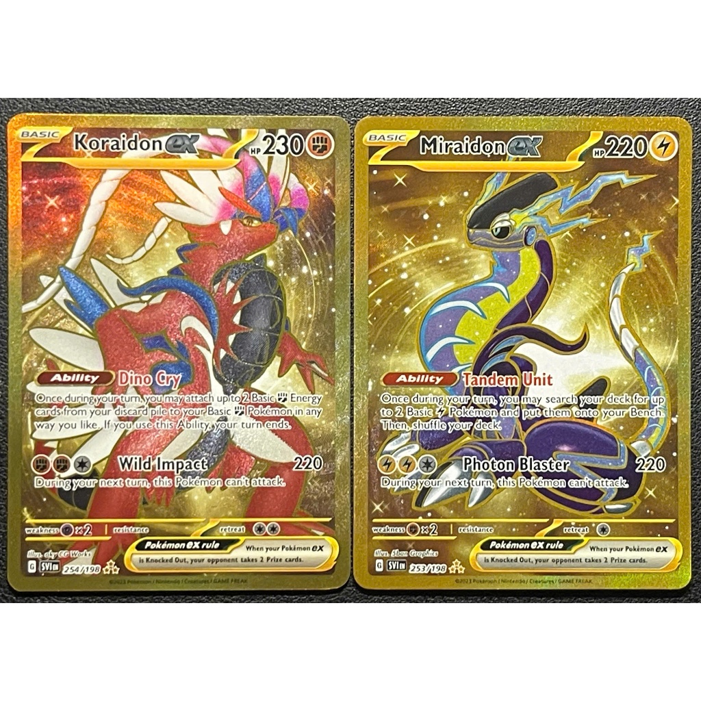 [KW2 Pokemon] [EN] Combo 2 Thẻ Koraidon ex - 254/198, Miraidon ex - 253/198 - Gold Secret Rare
