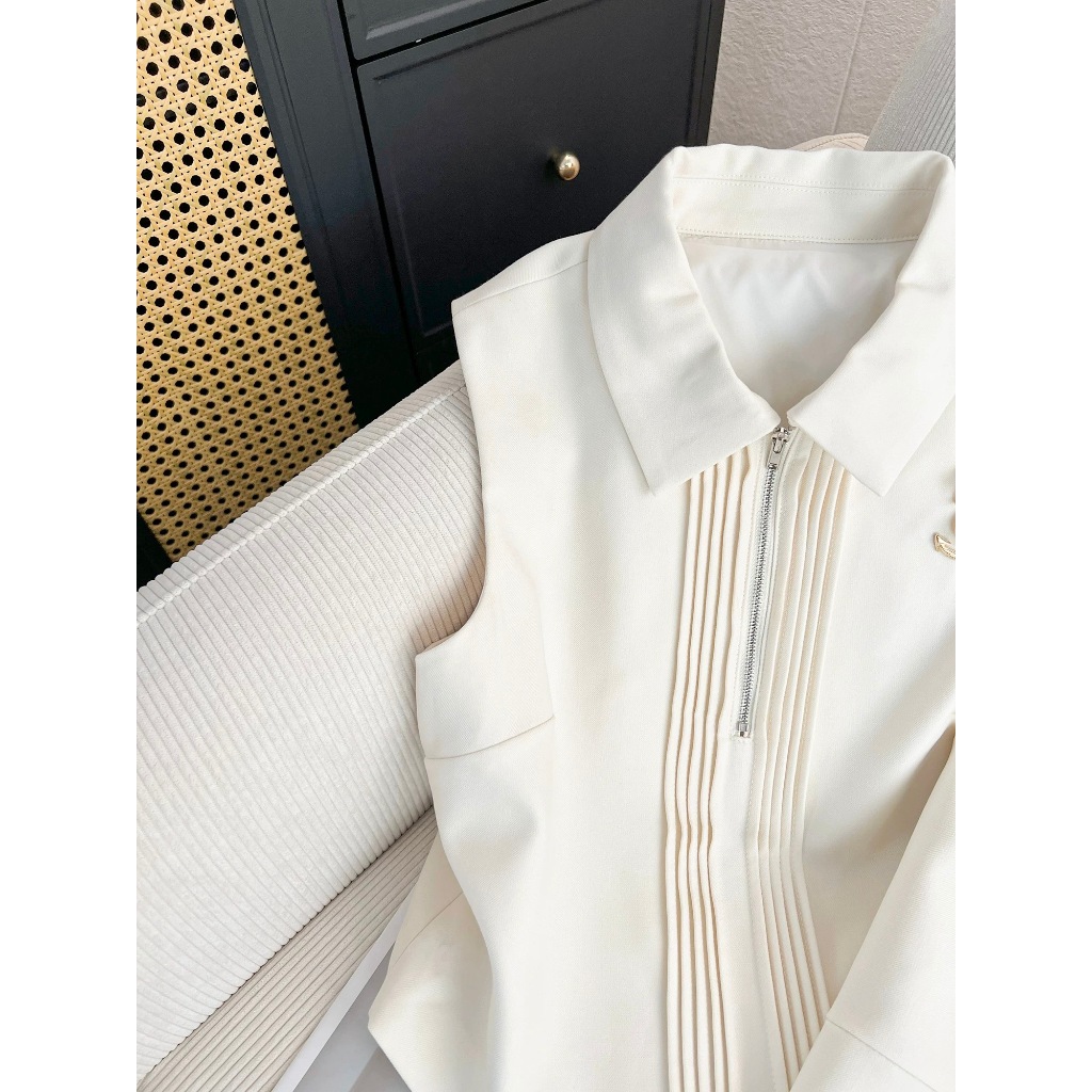 Set đồ nữ áo sát nách cổ sơ mi khóa kéo + chân váy thanh lịch sang chảnh HB.Studio S95 | BigBuy360 - bigbuy360.vn