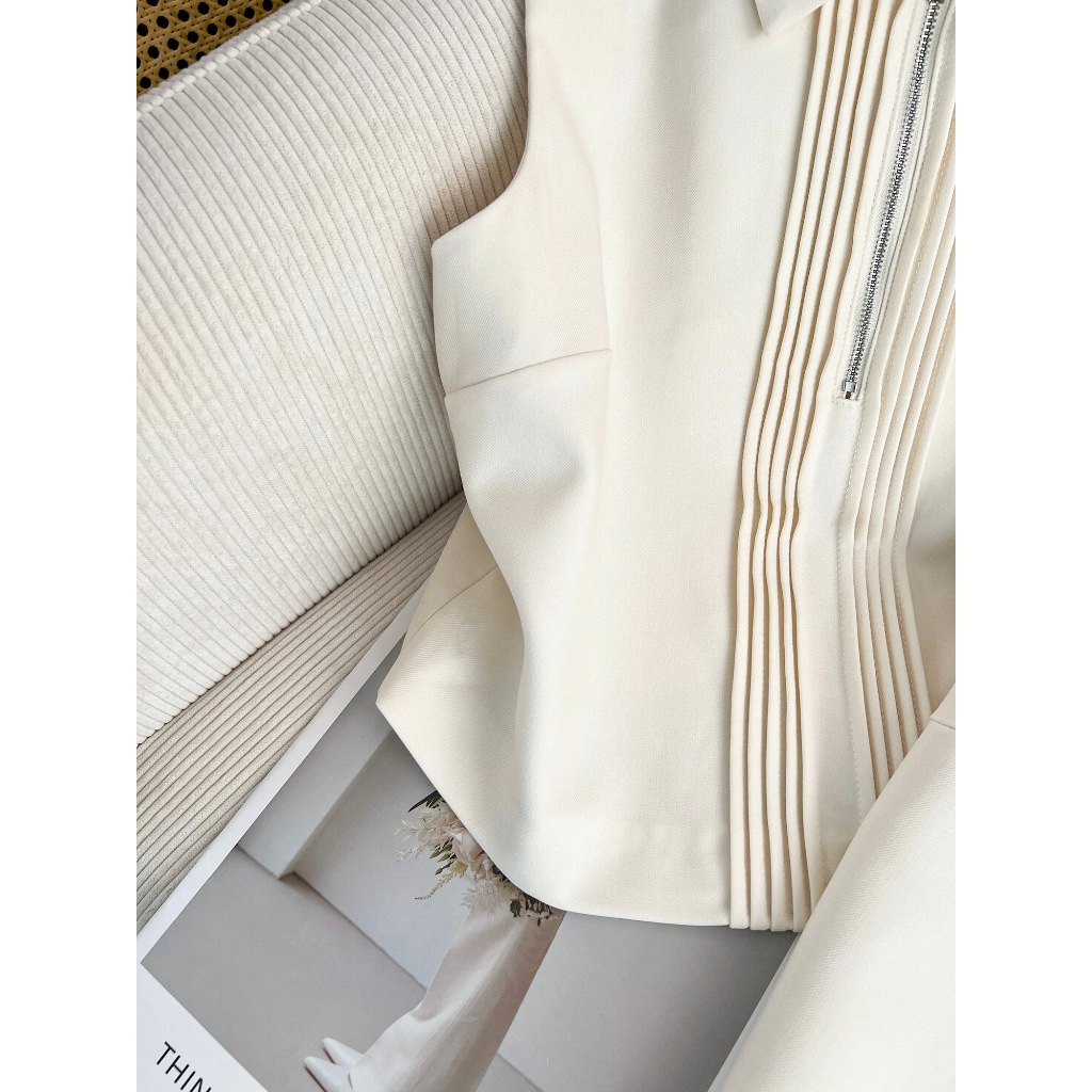 Set đồ nữ áo sát nách cổ sơ mi khóa kéo + chân váy thanh lịch sang chảnh HB.Studio S95 | BigBuy360 - bigbuy360.vn