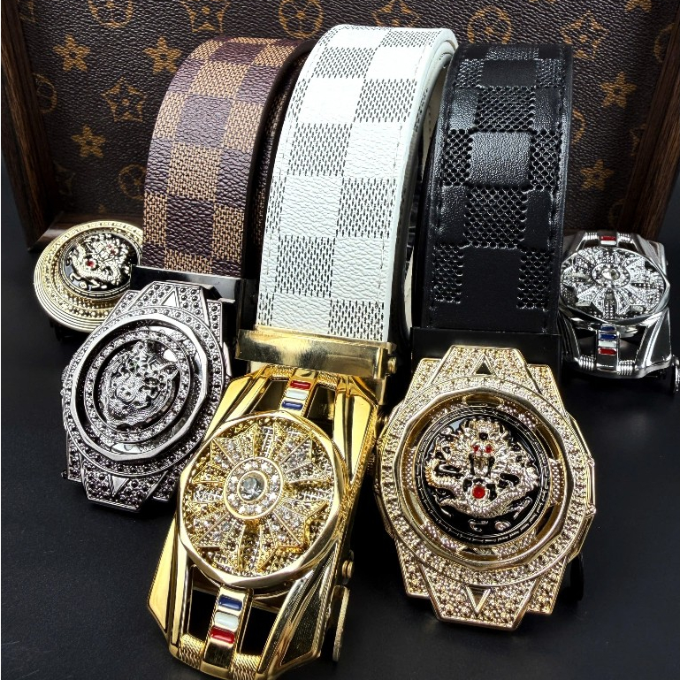 Thắt Lưng Nam Cao Cấp mặt ĐÍNH ĐÁ Xoay 360 khóa tự động phong cách Hàn Quốc dây nịt xoay tròn