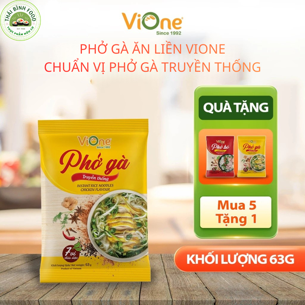 Phở gà ăn liền ViOne, phở khô gia vị phở gà truyền thống gói lẻ 63g thơm ngon, chuẩn vị truyền thống