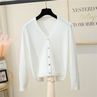 Áo khoác len cardigan nữ dệt kim tay dài cổ V kiểu 7 nút