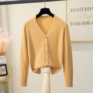 Áo khoác len cardigan nữ dệt kim tay dài cổ V kiểu 7 nút