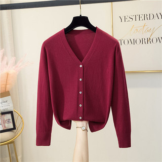 Áo khoác len cardigan nữ dệt kim tay dài cổ V kiểu 7 nút