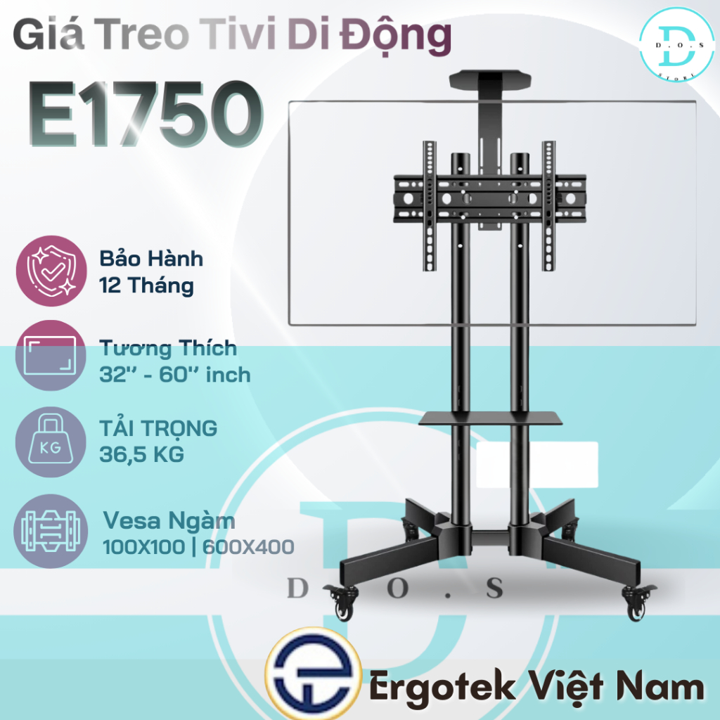 [Hỏa Tốc] Giá Treo Tivi Di Động Ergotek E1750 Cho Tivi 32 -60 Inch | Kệ TV Có Bánh Xe Xoay Linh Hoạt