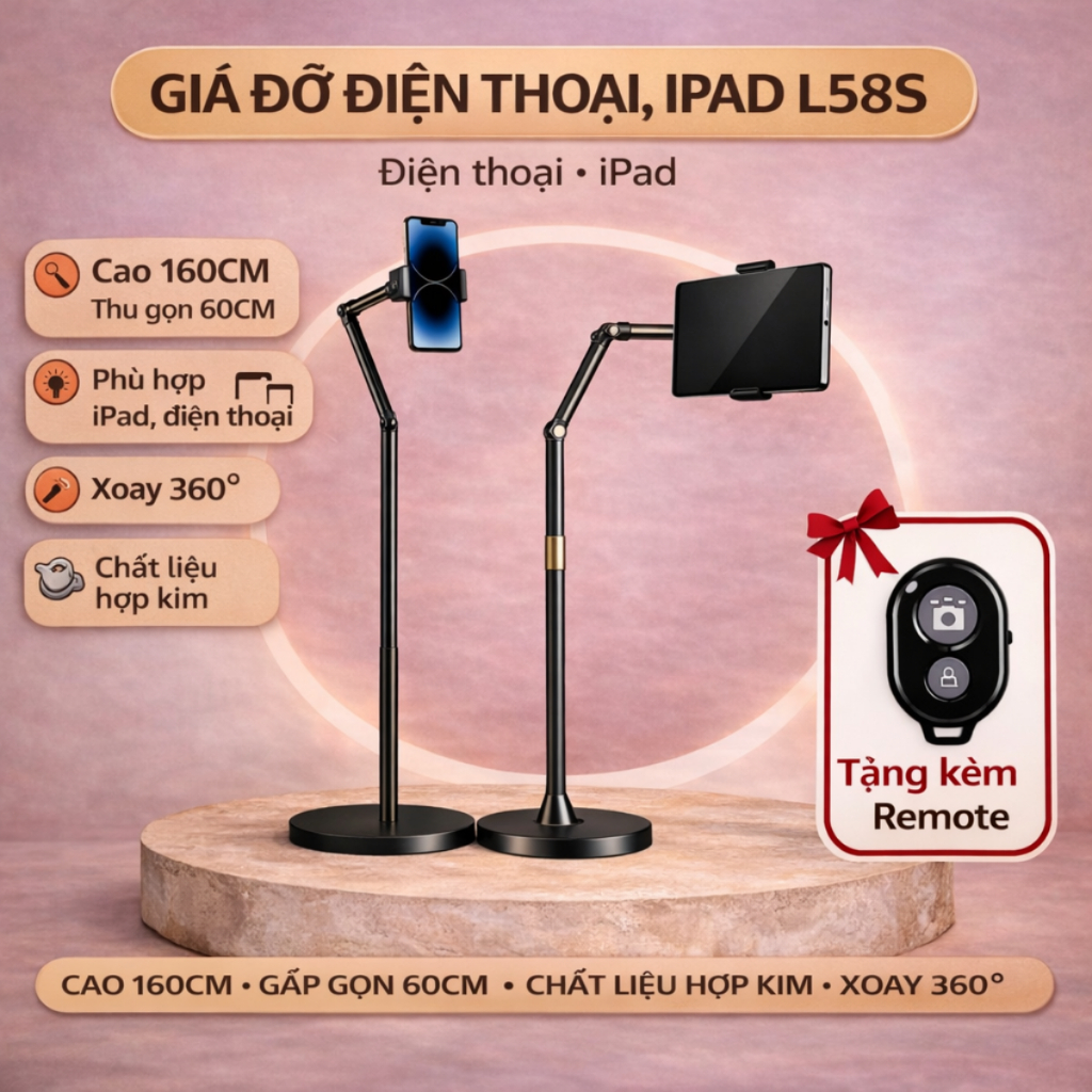 Giá Đỡ Điện Thoại L58S Xoay 360 Độ, Giá Đỡ Ipad L58 plus Livestream - Chất Liệu Cao Cấp Bằng Kim Loạ