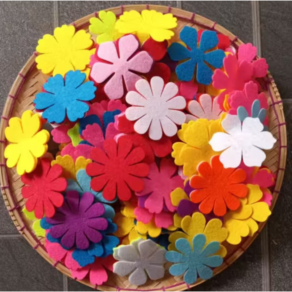 Hoa lá vải nỉ dập sẵn nhiều kiểu, trang trí mầm non