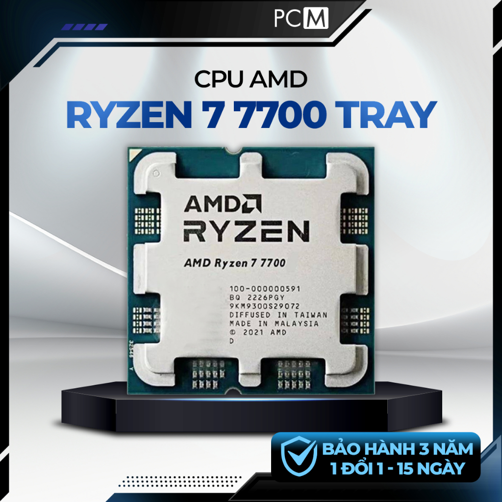 CPU AMD Ryzen 7 7700 TRAY | 8 Nhân 16 Luồng | Boost 5.3GHz | 40MB Cache | 65W | Socket AM5