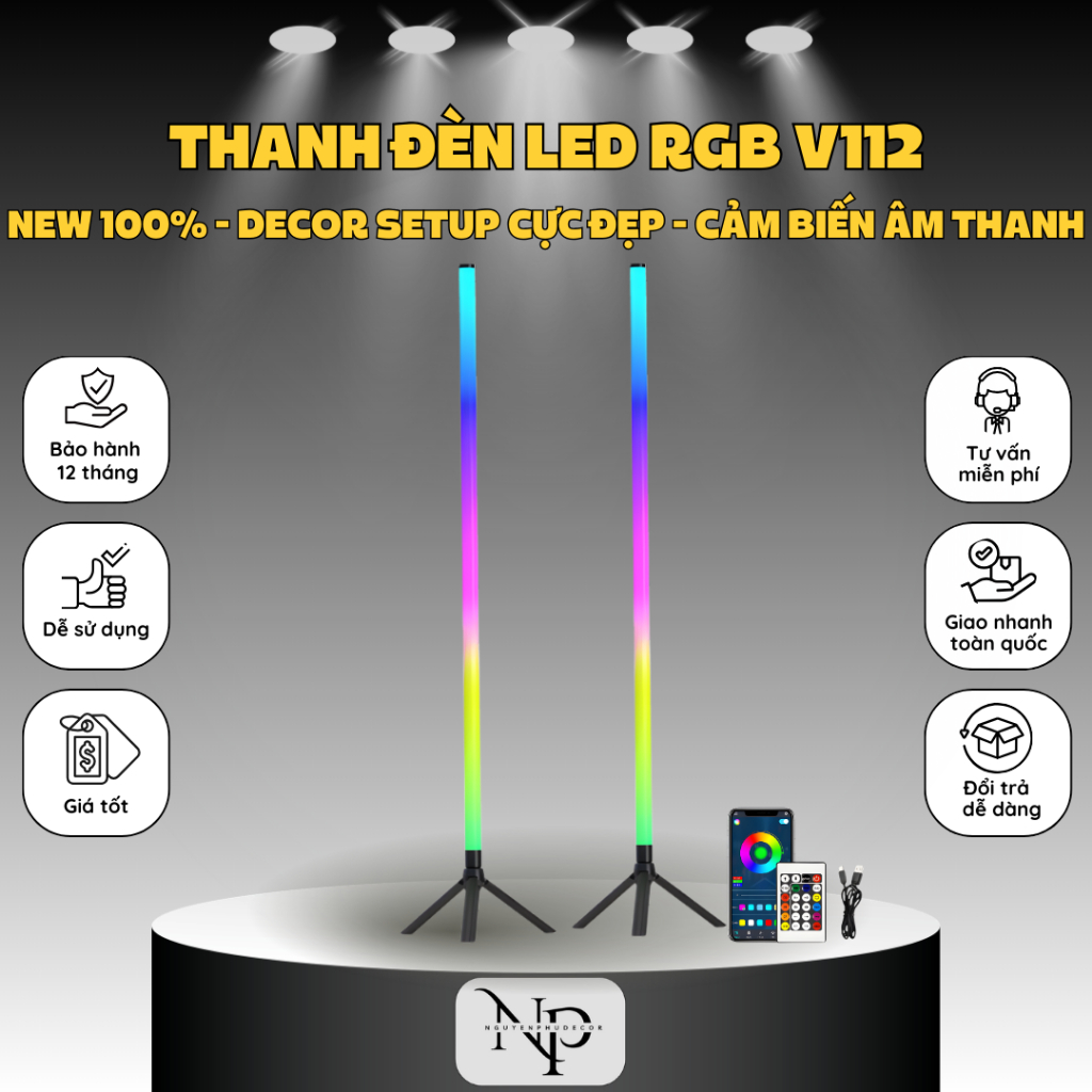 Đèn LED, Cây Đèn LED RGB V112 NPShop Decor, Nháy Theo Nhạc, Trang Trí PC & Tivi, Có APP & Remote