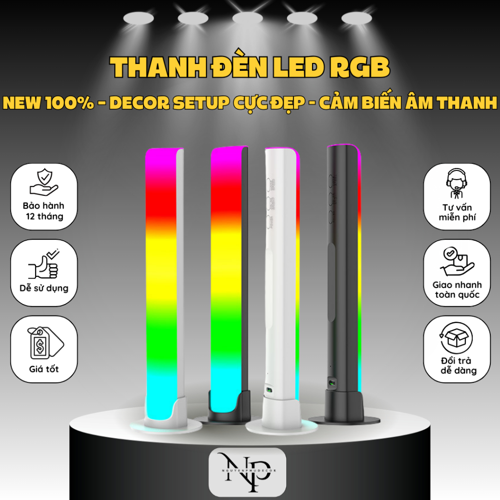 Đèn LED, Cây Đèn LED RGB NPShop Decor, Trang Trí PC & Ô Tô, Decor Phòng, Điều Khiển Giọng Nói, Có PI