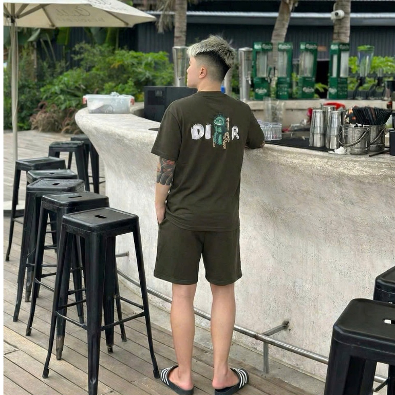 Bộ Cộc  Hè D_ Khủng Long Thêu Logo Ngực và Lưng Chất Cotton Thoáng Mát- Bộ thể Thao Nam Nữ Cao Cấp Hàng Qc Mặc Đi Chơi