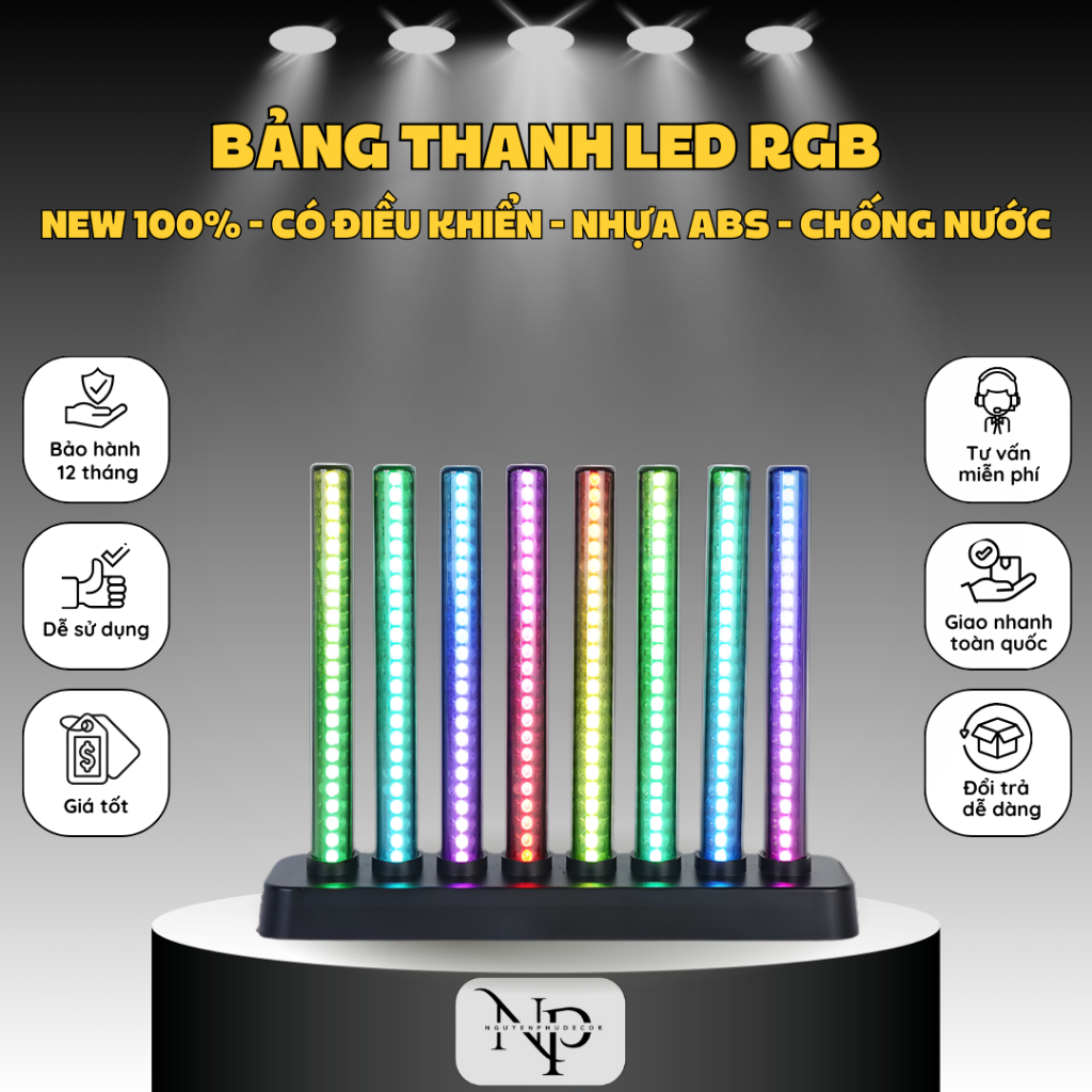 Đèn LED NPShop Decor, Bảng Thanh Đèn LED RGB Màn Hình Cảm Biến Âm Thanh Để Bàn Trang Trí Decor PC