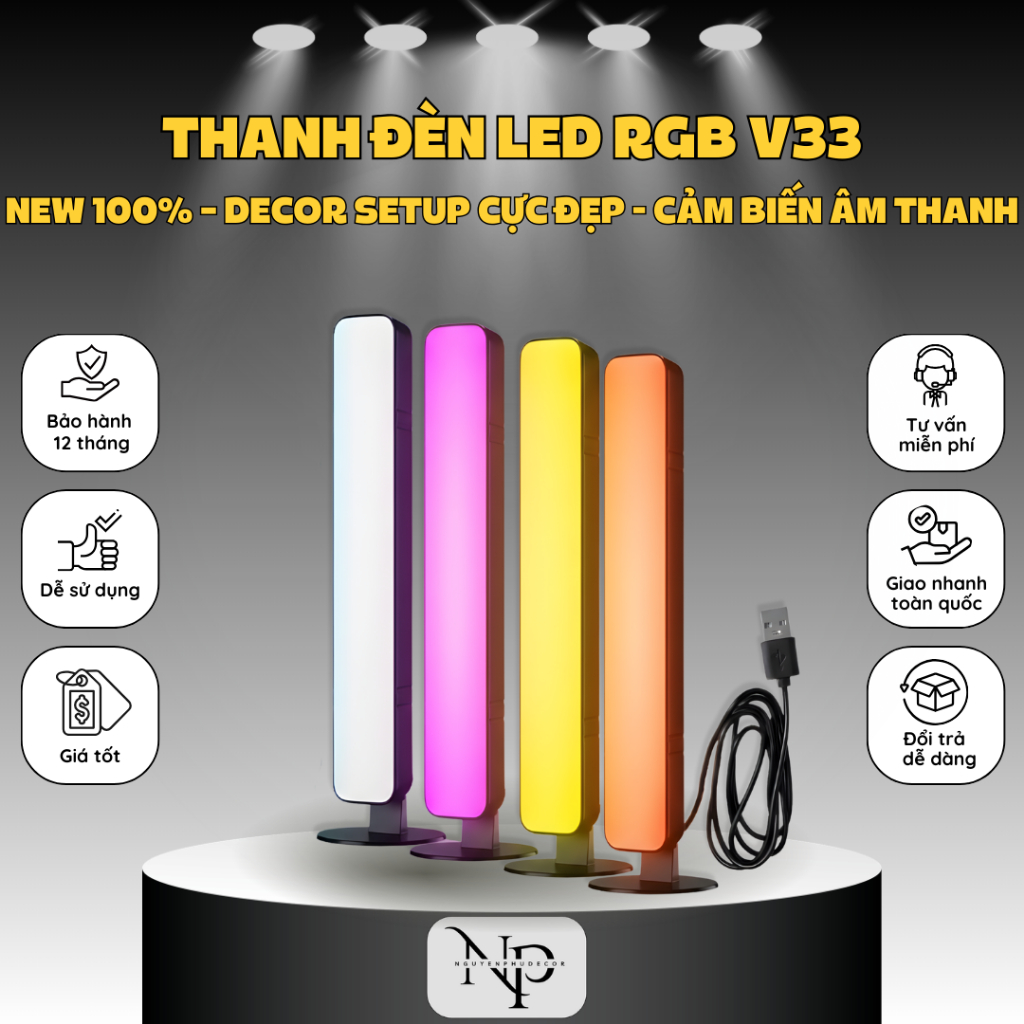 Đèn LED NPShop Decor, Cây Đèn LED RGB Kết Nối USB Trang Trí PC Ô Tô Và Decor Phòng Cực Đẹp