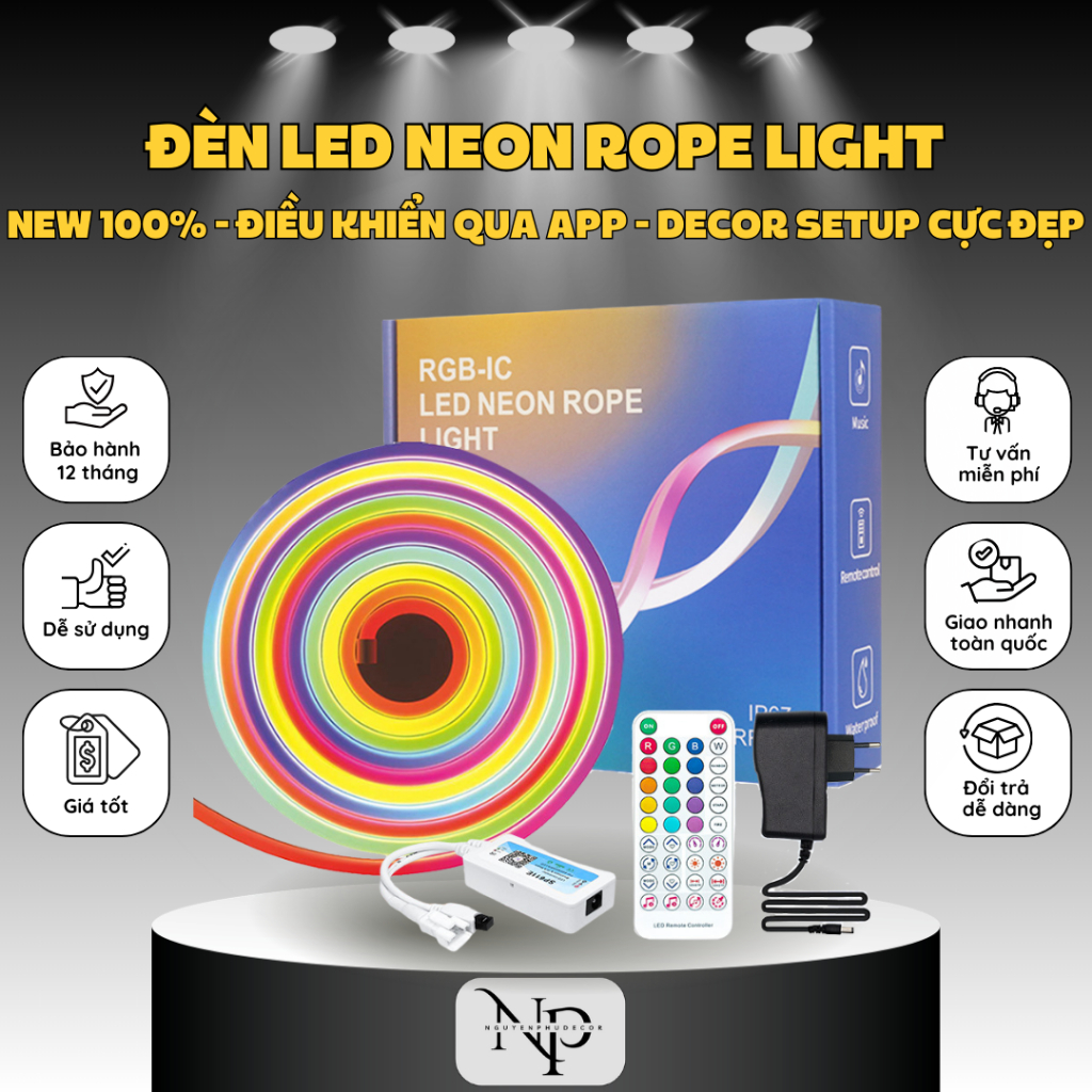 Đèn LED NEON ROPE LIGHT NPShop, Dây Đèn Neon Chạy Đuổi, Decor Phòng Ngủ Phòng Khách Góc Làm Việc PC