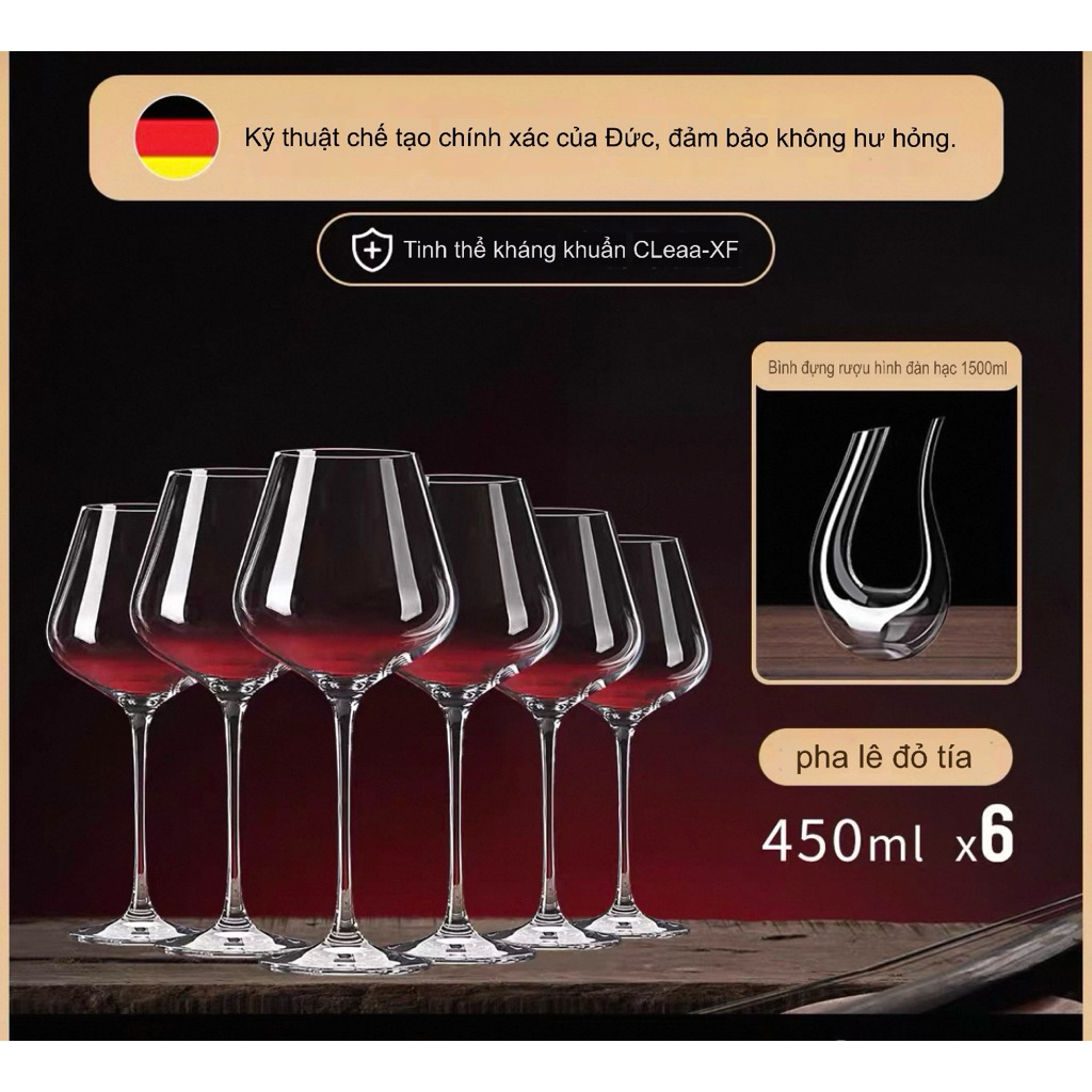 Ly rượu vang thuỷ tinh pha lê 6ly x450ml. Bình đàn hạc 1500ml