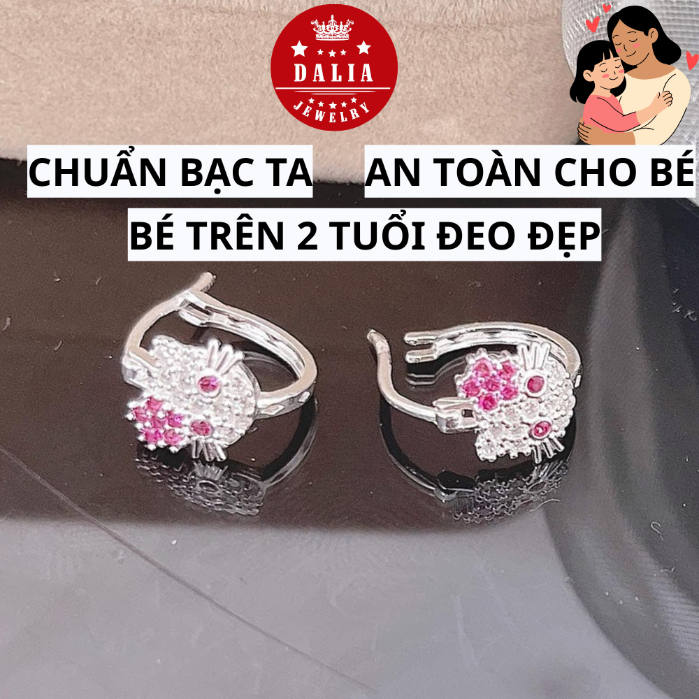 Bông tai trẻ em bạc ta mèo hello kitty DaLiA Jewelry khuyên tai bạc bé gái dạng bấ