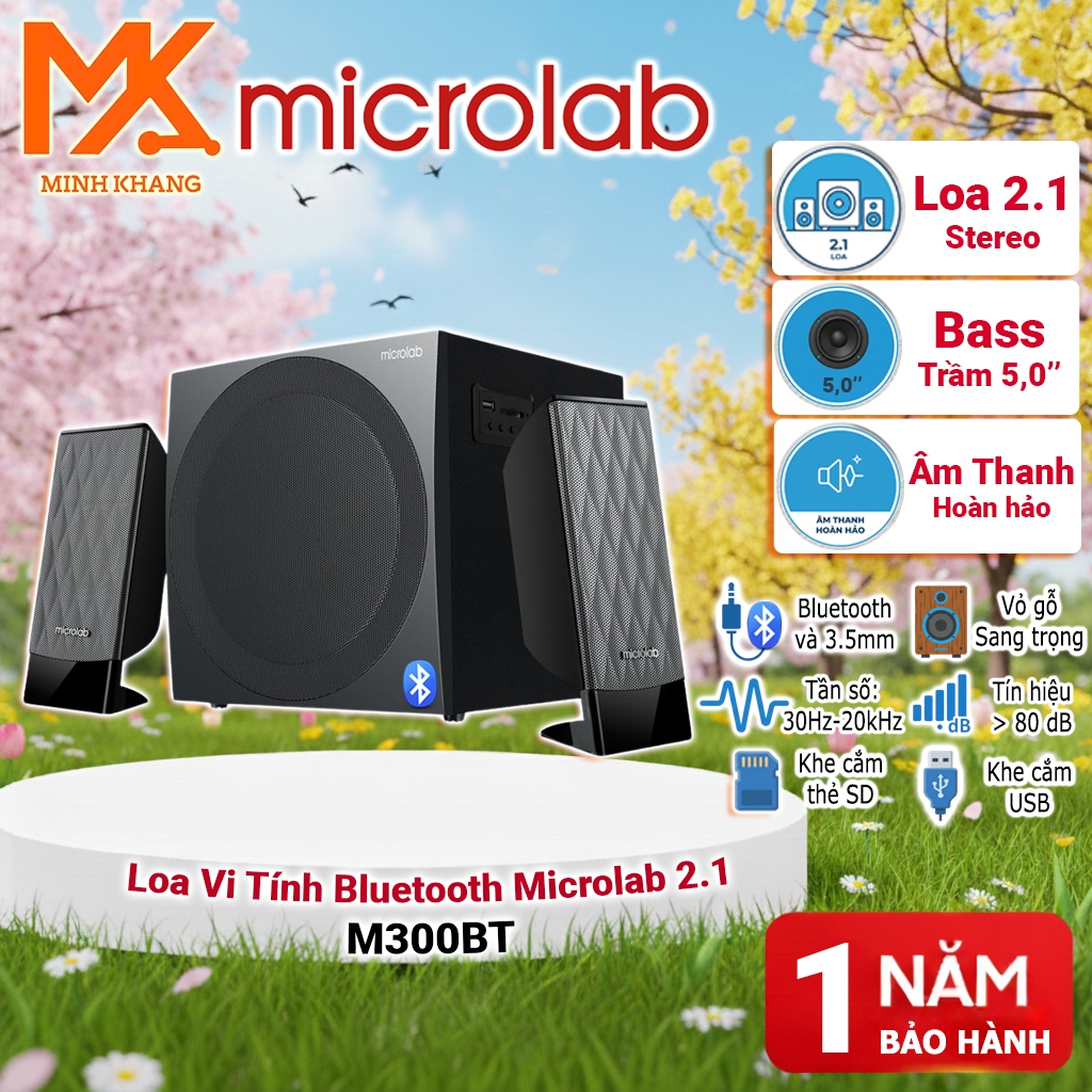 [Chính Hãng Microlab] Loa Bluetooth M300BT 2.1 – Âm Thanh Sống Động, Dễ Sử Dụng
