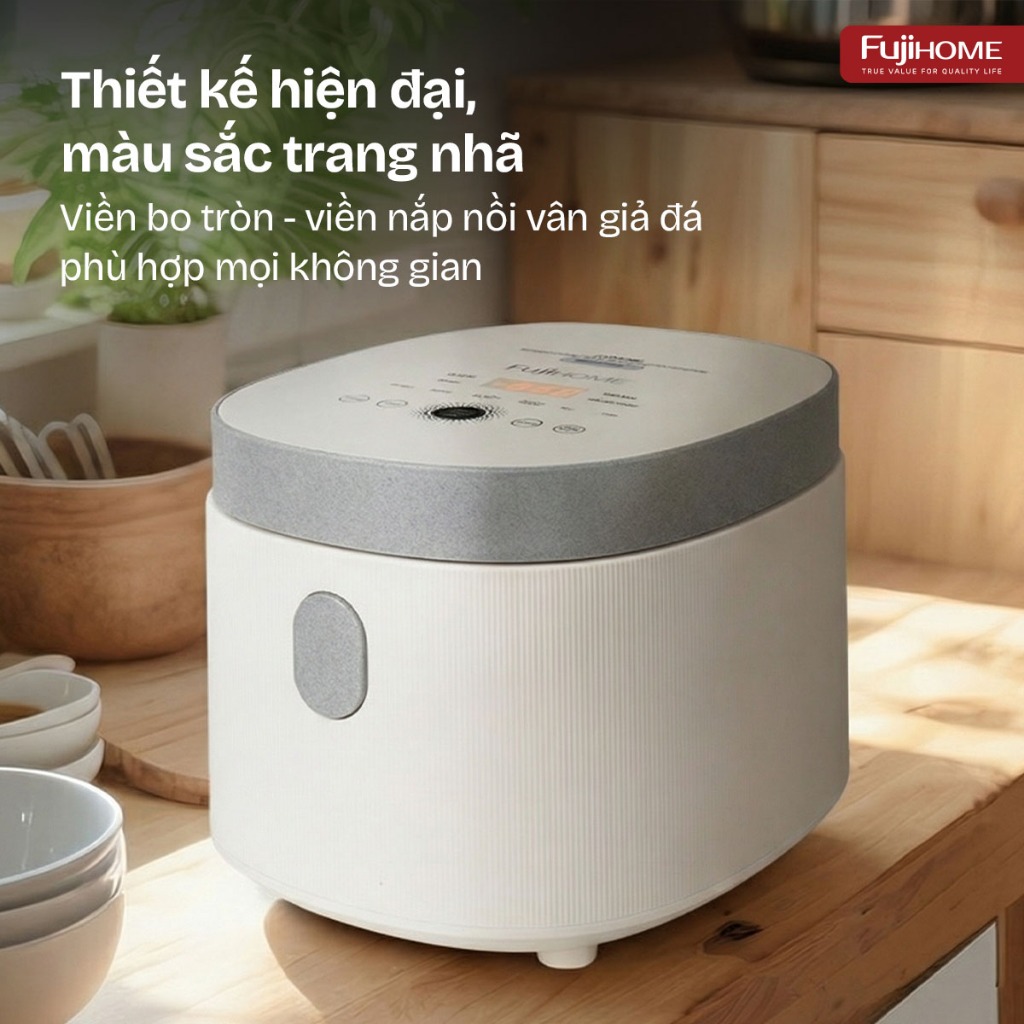 Nồi cơm điện tử tách đường 1 Lít cho 2 - 4 người Nhập Khẩu FUJIHOME RC10BLS inox 304 8 chế độ nấu
