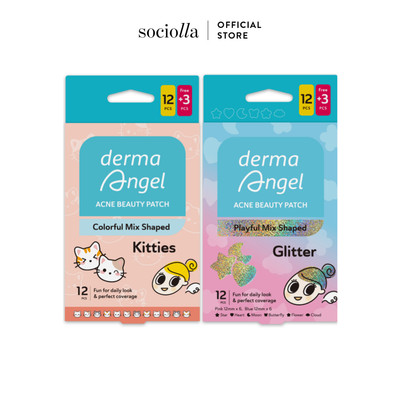 Combo 2 Miếng Dán Mụn Vui Nhộn, Che Phủ Mụn Derma Angel Glitter & Kitties 12+3pcs