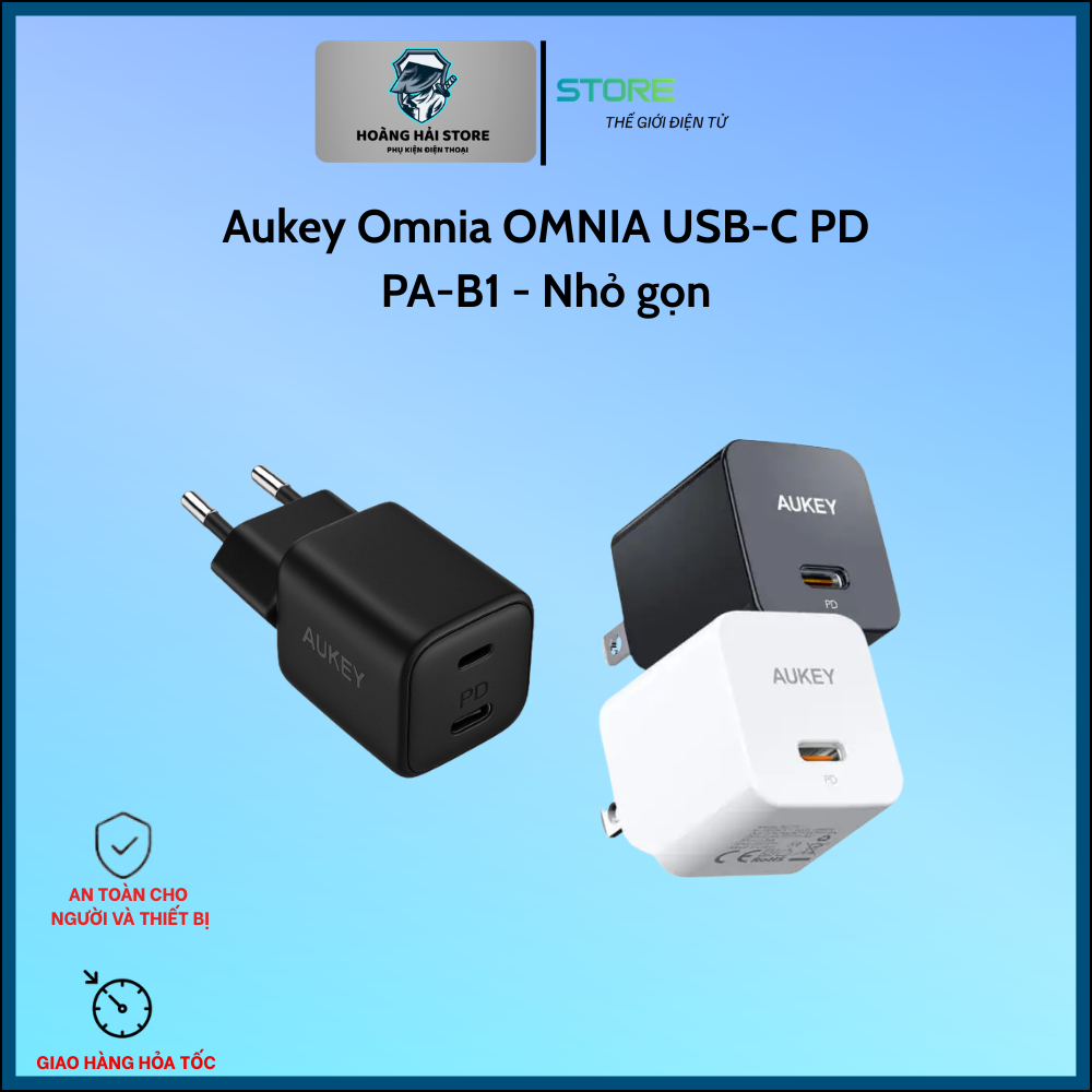 Củ sạc nhanh 20W hãng Aukey Omnia OMNIA USB-C PD PA-B1 - Nhỏ gọn - Sạc mọi dòng máy