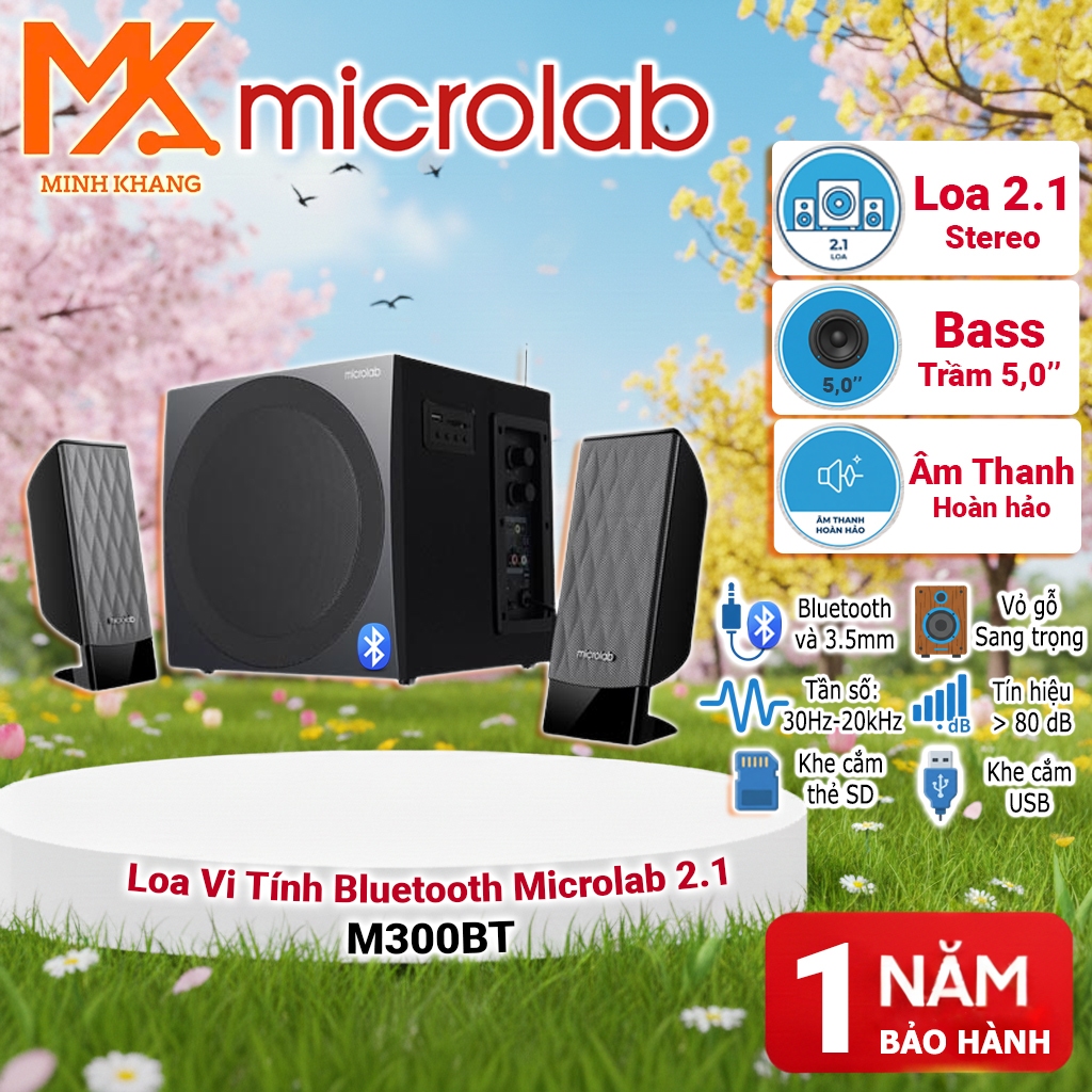 Loa Microlab M300BT Bluetooth 2.1 – Âm Bass Mạnh, Thiết Kế Gọn Gàng, Kết Nối Không Dây