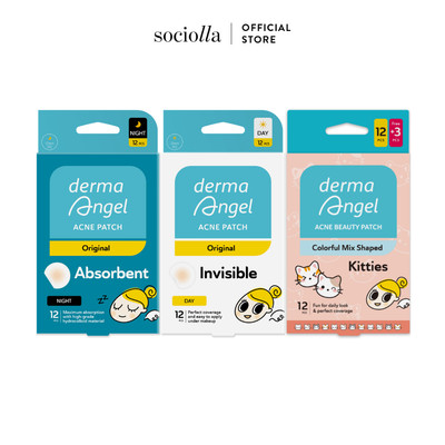 Combo 3 Miếng Dán Mụn Che Phủ, Hút Mụn Derma Angel Kitties 12+3pcs, Day & Night 12pcs