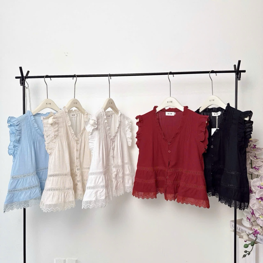 ( Sam’s Clothing ) Áo babydoll cổ và tay phối bèo viền ren xinh xắn