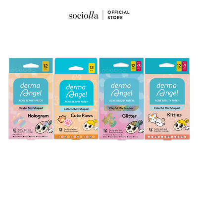 Combo 4 Miếng Dán Vui Nhộn, Che Phủ Mụn Derma Angel Glitter, Kitties, Cute Paws & Hologram 12+3pcs