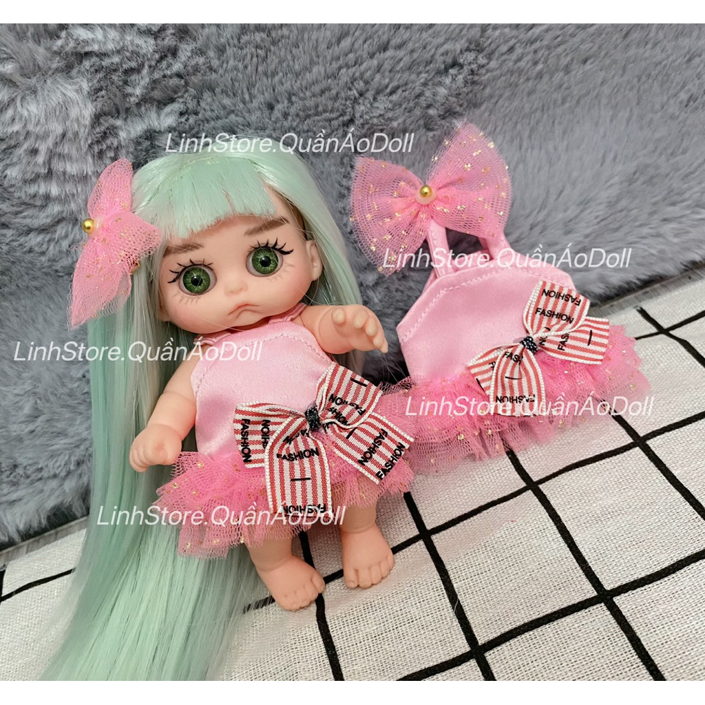 [Quần áo búp bê] ĐẦM DÂY ĐUÔI LỨƠI NƠ SỌC THIẾT KẾ DOLL 5IN