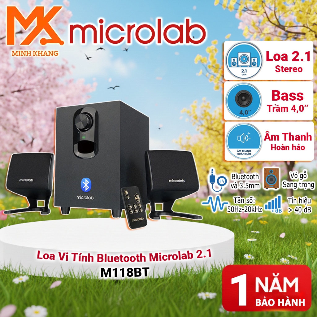 [Chính Hãng] Loa Vi Tính MICROLAB M118BT – Hệ Thống 2.1 Bluetooth, Âm Thanh Sống Động, Sub Bass Mạnh