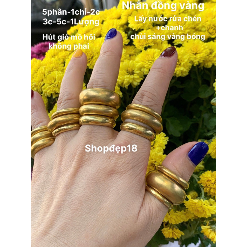nhẫn ĐỒNG trơn 5phân 1chỉ 2chỉ 3chỉ 5chỉ 1Lượng hút gió mồ hôi không phai