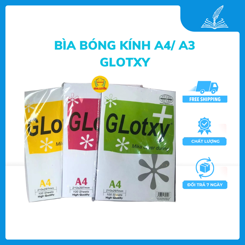 Bìa Bóng Kính A4/ A3 Glotxy, Bìa Mika A4 Cỡ Dày- Trung- Mỏng Glotxy, Bìa Bóng Kính