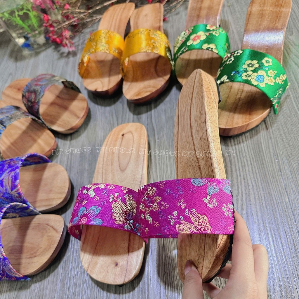 Dép Guốc Gỗ Mộc Cao 2cm Quai Ngang Chất Tuyết Nhung Mềm Êm Nhiều Mẫu Mặc Cùng Áo Dài MT Store GM008