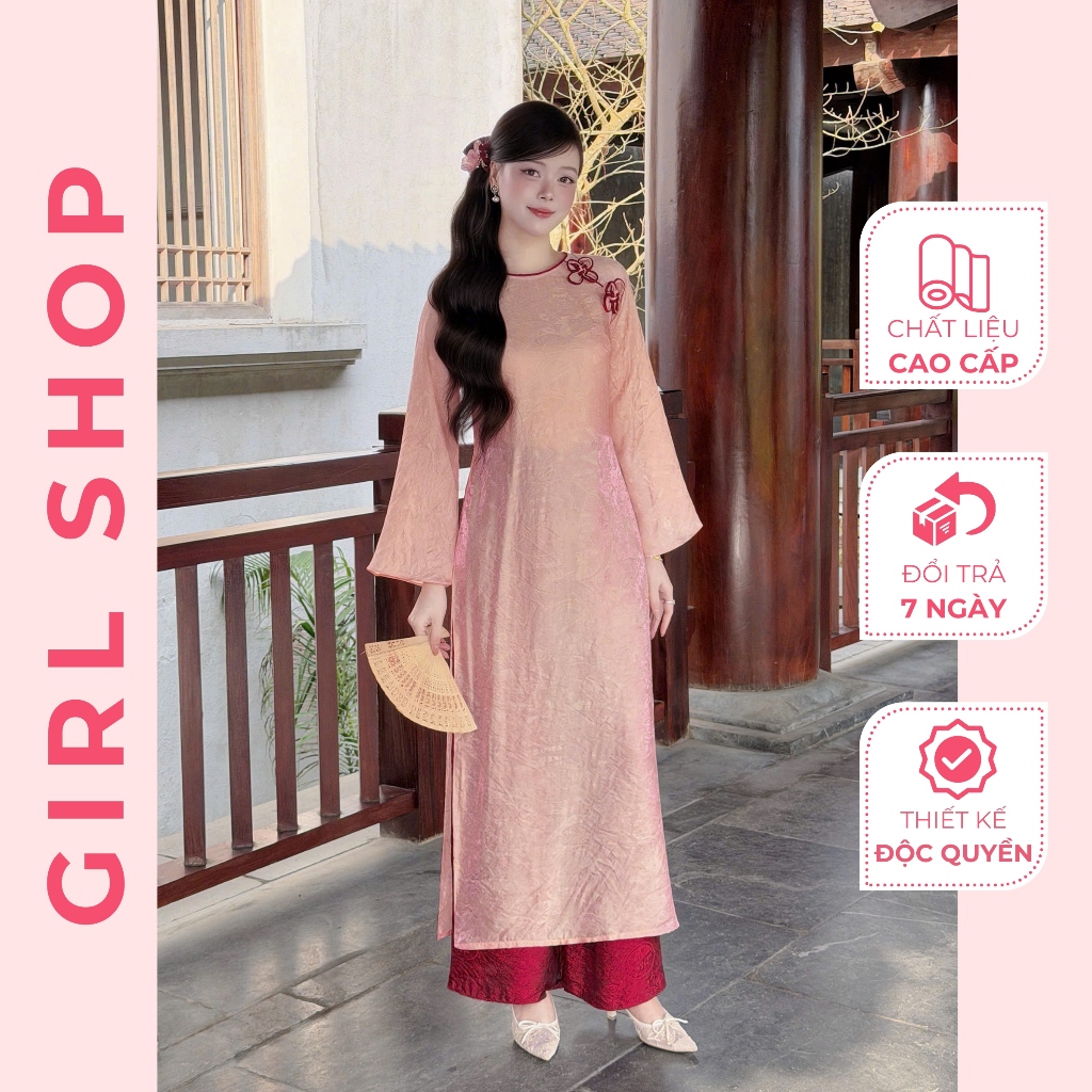 Áo Dài Tơ Tằm Nhã Vân Thiết Kế Cao Cấp Dáng Suông 2 Tà Cổ Cao Sang Trọng Thanh Lịch GIRLSHOP